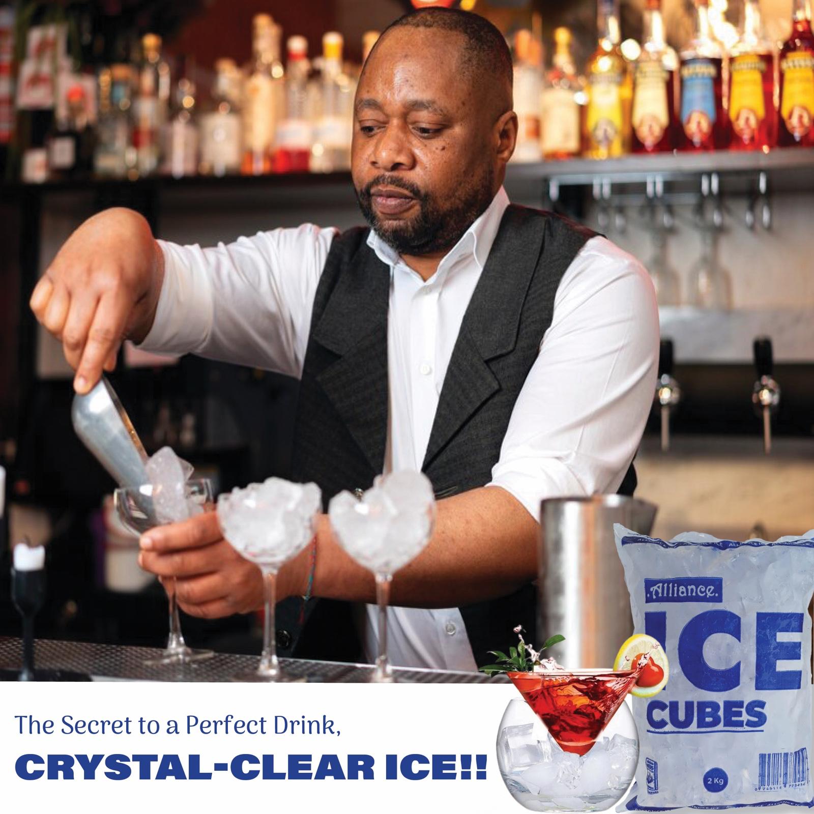 Bartender preparing a drink with ice